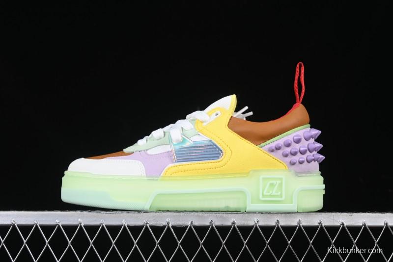 Christian Louboutin Funnyto Flat French Luxury Brand Green Color Block Low Top Sneakers - X.D4