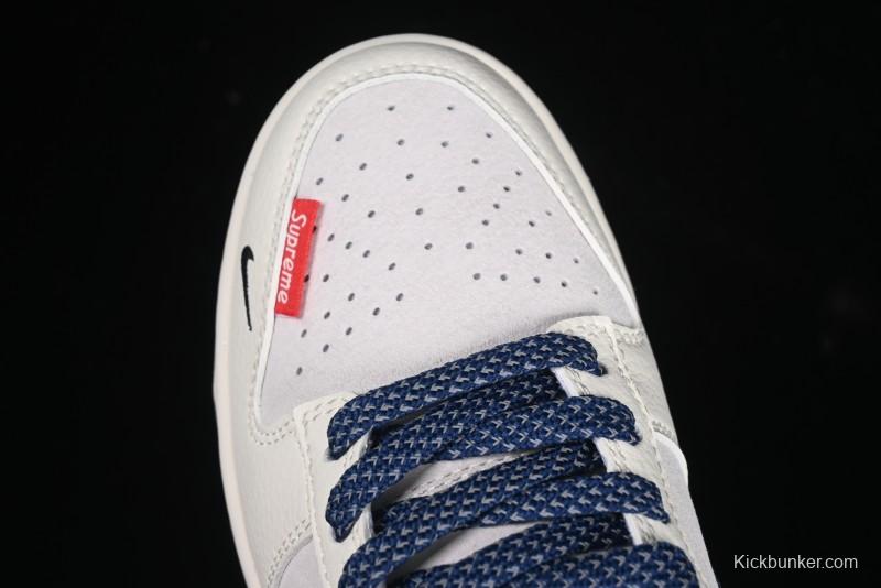 Nike SB Dunk Low Supreme Collaboration - Off-White 3D Navy Swoosh Anniversary Custom Low-Top Casual Sneakers - FC1688-204