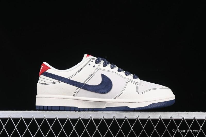 Nike SB Dunk Low Supreme Collaboration Grey Blue Woven Label Anniversary High-End Custom Low-Top Casual Skate Shoes - BB7518-026