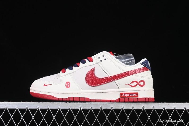 Nike SB Dunk Low Supreme Collaboration Year of the Snake Limited Edition Red Snake Print Anniversary Custom Low-Top Casual Sneakers - XS1086-015