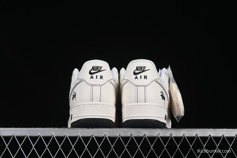 Nike Air Force 1 '07 Low Stussy Collaboration Beige Black Floral Swoosh Casual Sneakers - HH7518-040