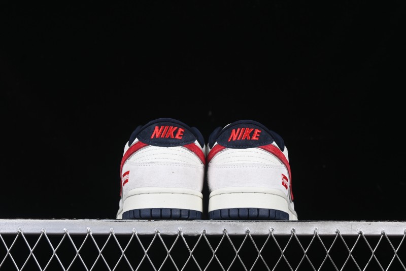 Nike SB Dunk Low Supreme Collaboration - Grey Pig Suede with Red Swoosh Anniversary Custom Edition Low-Top Casual Skate Shoes - CH8311-232