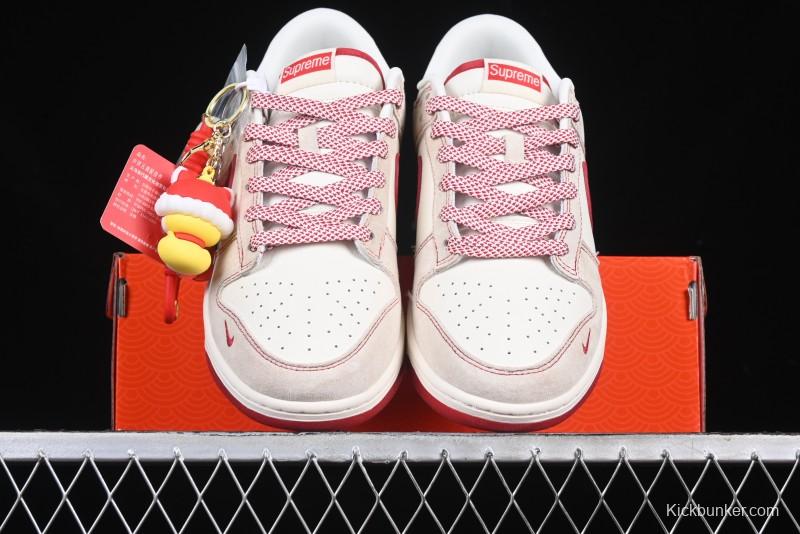 Nike SB Dunk Low Supreme Collaboration Year of the Snake Limited Edition Snake Pattern Red Swoosh Anniversary High-End Custom Low-Top Casual Skate Shoes - HH7518-029