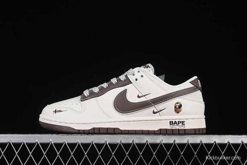 Nike SB Dunk Low Bape Collaboration Light Beige Brown Anniversary Custom Low-Top Casual Skate Shoes - XS6089-514