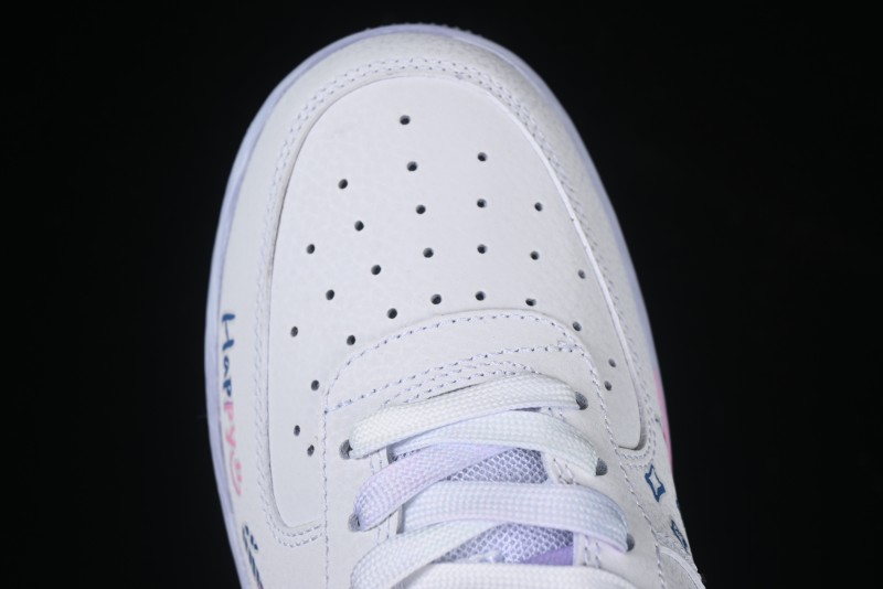 Nike Air Force 1 '07 Low Double Hearts Casual Sneakers with Hand-Drawn Anime Doodle and Pink Blue Hearts - CZ0377-002