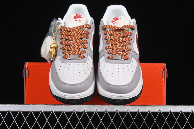 Nike Air Force 1 '07 Low Year of the Snake Limited Edition Beige Grey Red Swoosh Casual Sneakers - DM6688-029