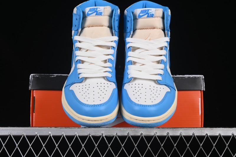 Nike Air Jordan 1 High OG "UNC Reimagined" Retro Basketball Shoes with Cracked Leather and Vintage Midsole - DZ5485-402