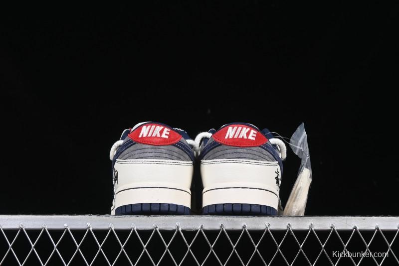 Nike SB Dunk Low Stussy Collaboration Anniversary Custom Low-Top Casual Sneakers with Strap in Beige Grey and Navy - YX5066-236