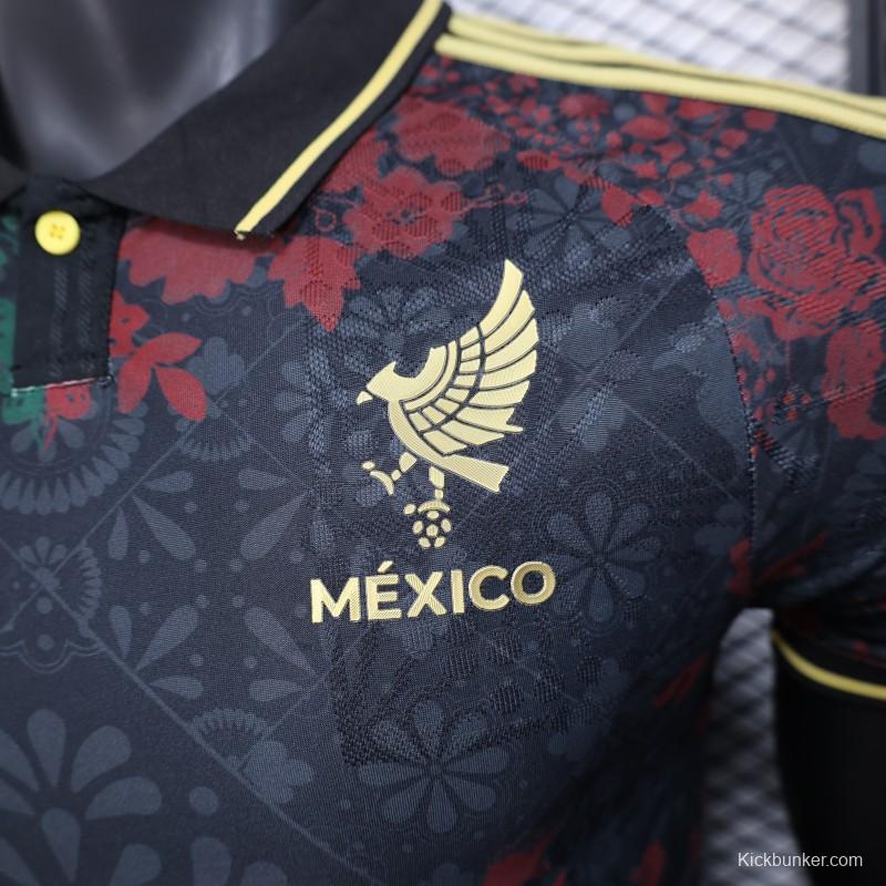 Player Version 2025 Mexico Black with Floral Pattern Design Jersey