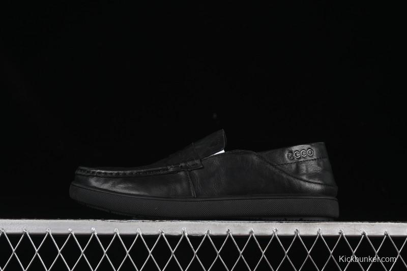 ECCO Soft Moc Summer Genuine Leather Breathable Slip-On Driving Shoes - 63516801001