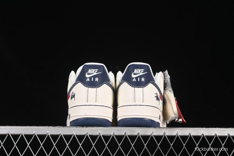 Nike Air Force 1 '07 Low Stussy Collaboration Dual-Tone Blue Red Logo Casual Sneakers - HH7518-072