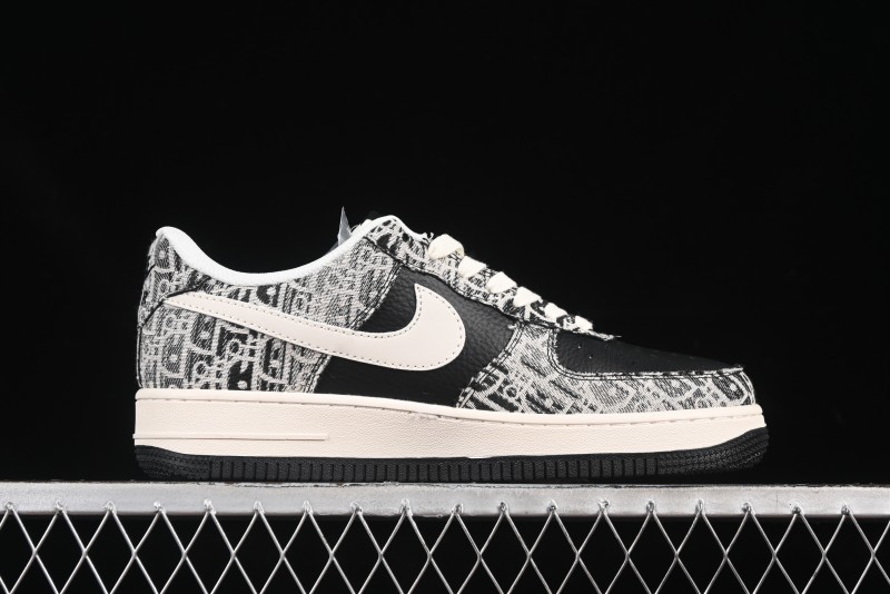 Nike Air Force 1 '07 Low Dior Collaboration Pattern Black White Swoosh Casual Sneakers - XS1958-581