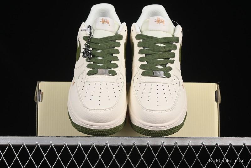 Nike Air Force 1 '07 Low Stussy Collaboration Green Swoosh Gold Embroidery Casual Sneakers - XX3168-151
