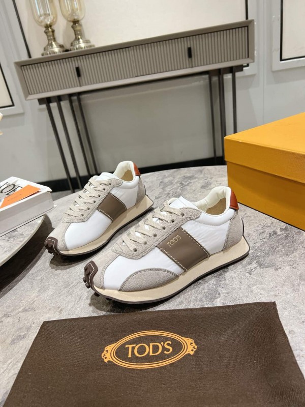 2025 Women TOD'S White Beige Suede Nylon Sneaker KFY00330