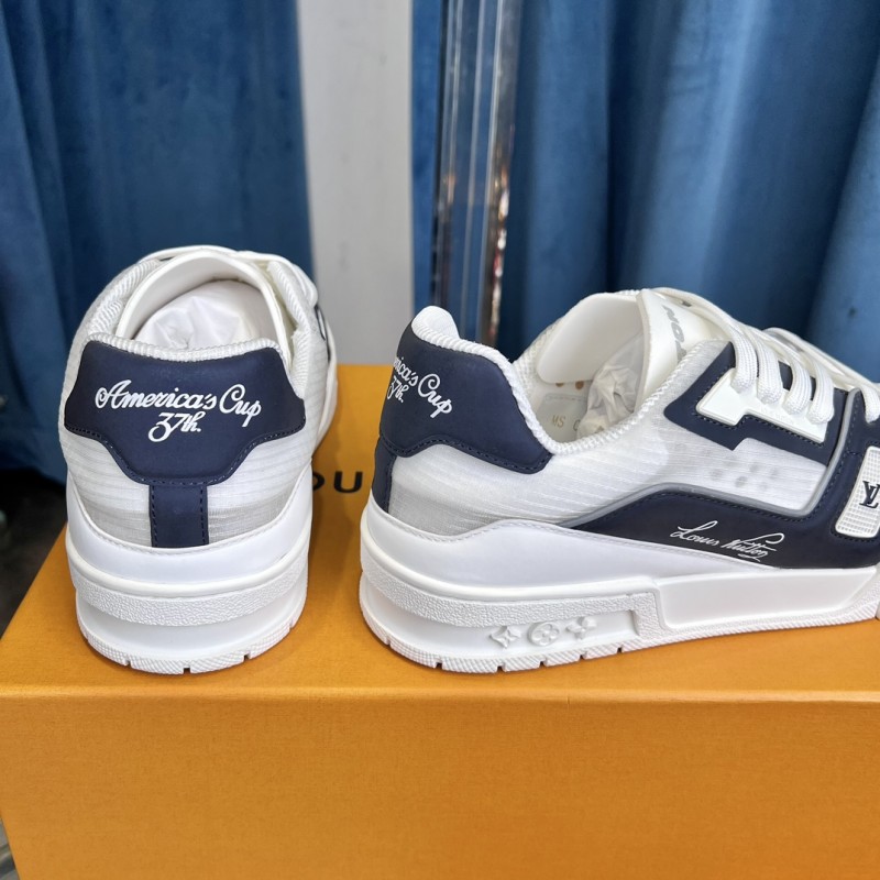 2025 Unisex Louis Vuitton White Navy Leather Trainer