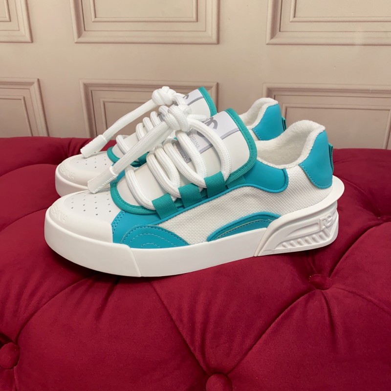 2025 Unisex Dolce & Gabbana White Blue Leather Textile Sneakers