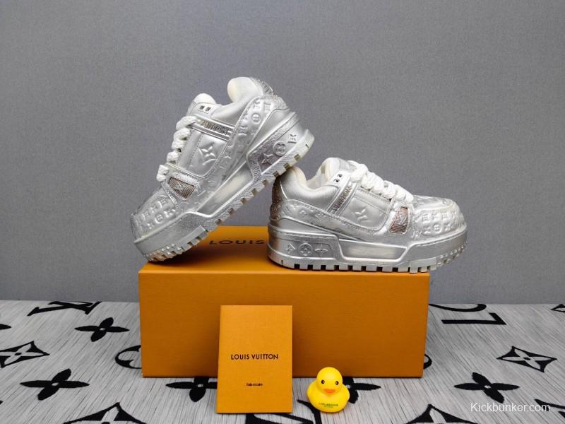 2025 Unisex Louis Vuitton Silver Leather LV Trainer