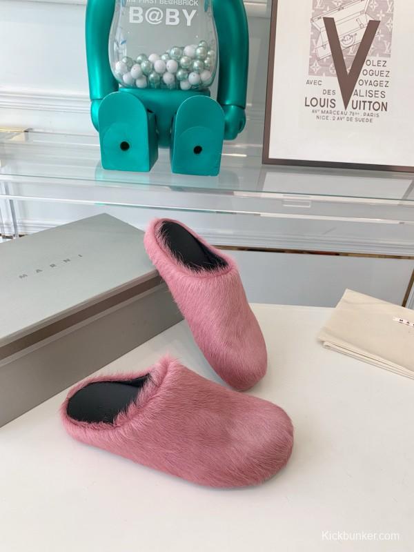 2024 Women Marni Pink Horsehair Slippers MJ00320