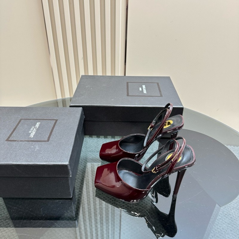 2025 Women Yves Saint Laurent Burgundy Leather Slingback Pumps