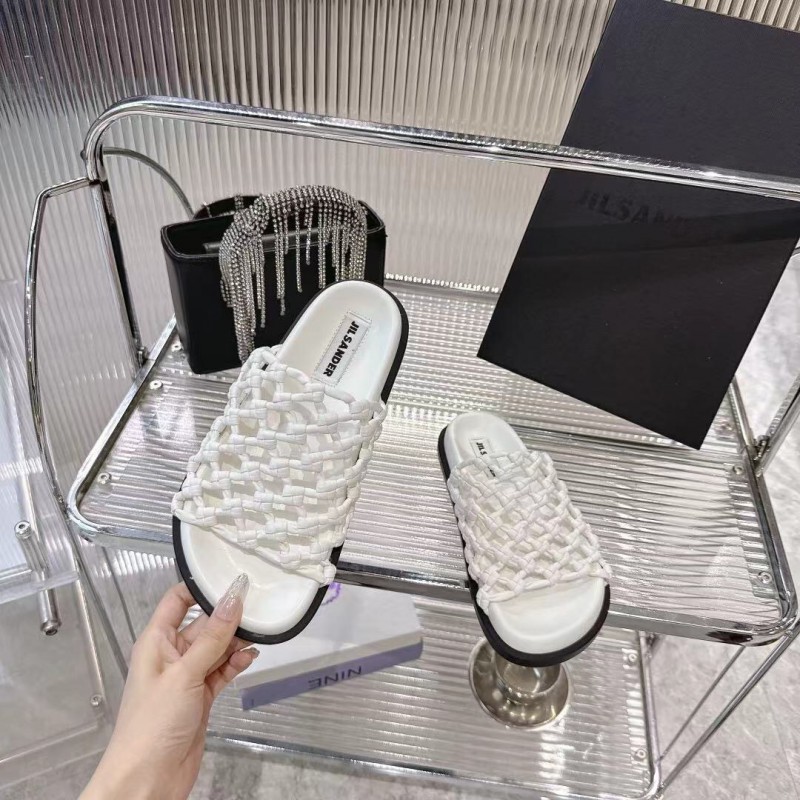 2025 Slippers Jil Sander White Leather Woven