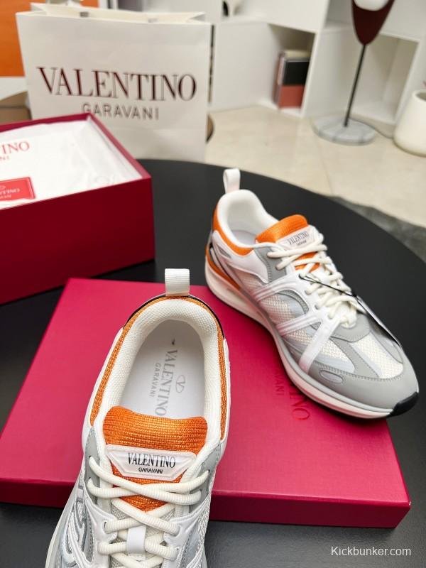 2025 Unisex Valentino White Orange Grey Mesh Fabric Sneakers Vlogo Welding LY00410