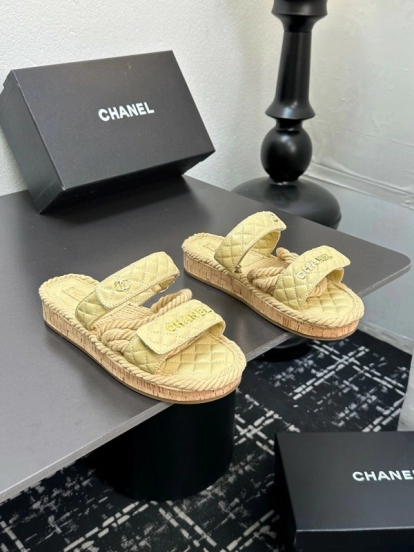 2025 Slippers Chanel Yellow Fabric Rope Slides