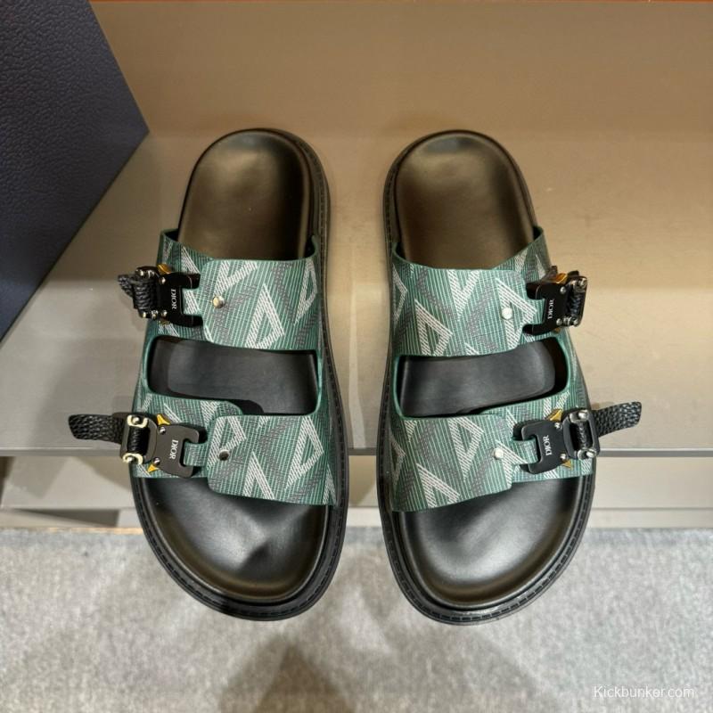 2024 Men's Dior Green Canvas Leather Slippers