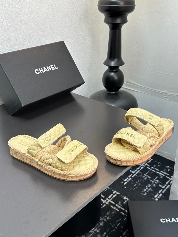 2025 Slippers Chanel Yellow Fabric Rope Slides