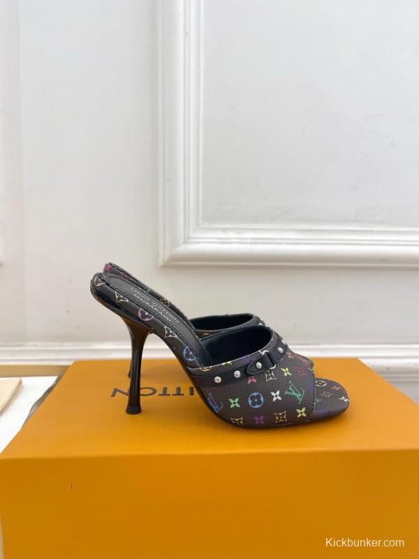 2025 Women Louis Vuitton Multicolor Leather High Heel Mule