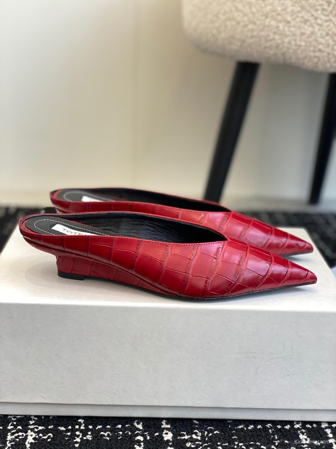 2025 Women Toteme Red Leather Pointed Toe Mule KFY00290