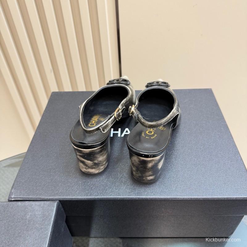 2025 Women Chanel Black Leather Slingback Pumps