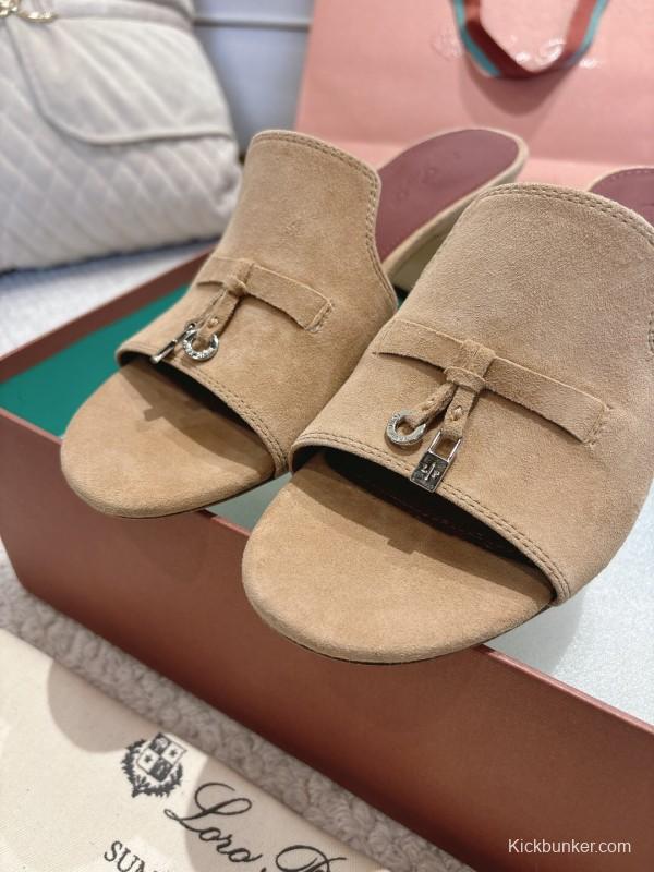 2025 Women LP Beige Suede Heeled Sandals