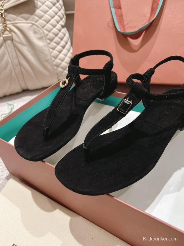 2025 Women LP Black Suede Sandals LY00000