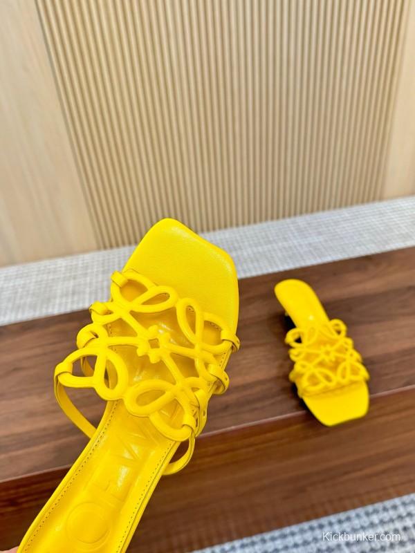 2025 Women Loewe Yellow Leather Heeled Mules LY00250