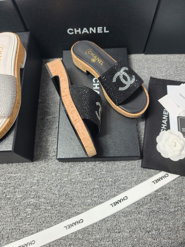 2025 Slippers Chanel Black Crystal Women