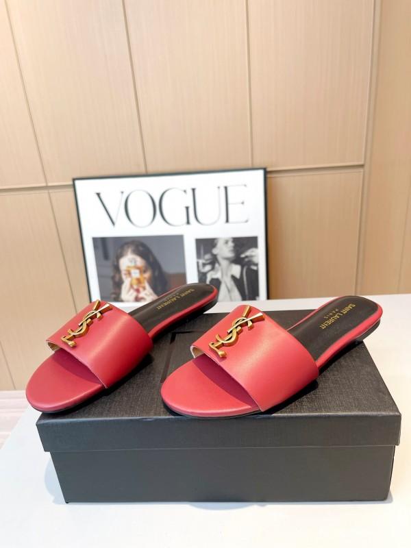 2025 Women Yves Saint Laurent Red Leather Slippers LY00180