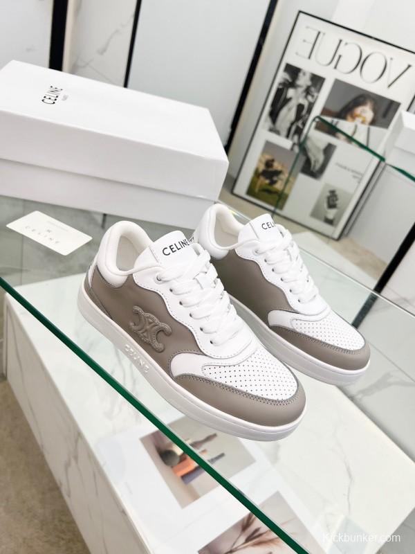 2025 Unisex Celine White Grey Leather Sneakers KFY00260