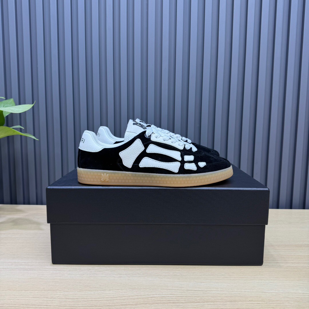 2025 Unisex Amiri Black White Leather Suede Sneakers Skeleton Design LY00280