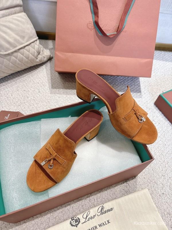 2025 Women LP Brown Suede Heeled Mules