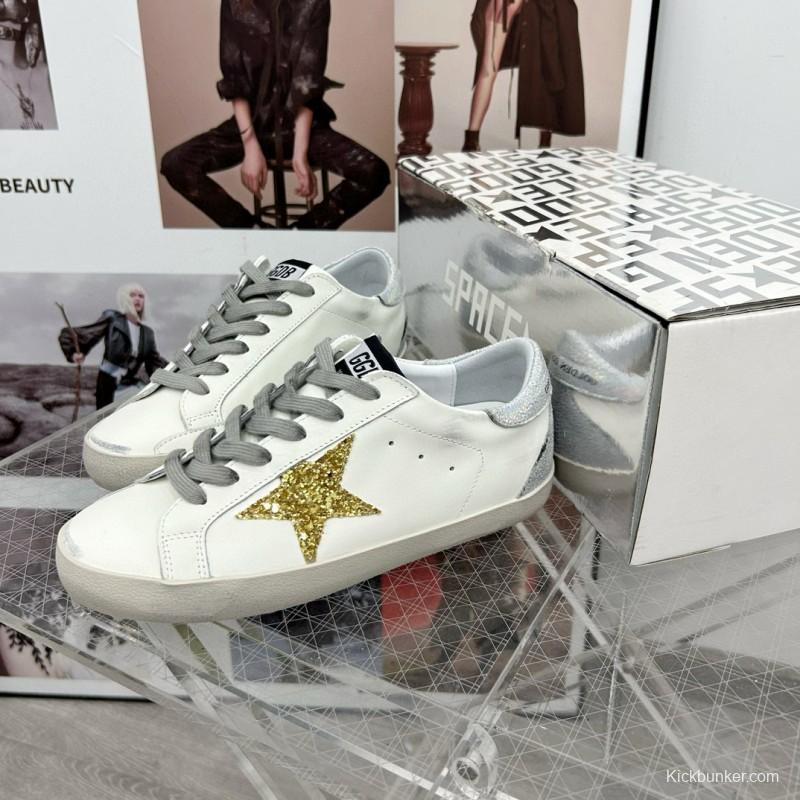 2025 Women GGDB White Gold Glitter Leather Sneakers