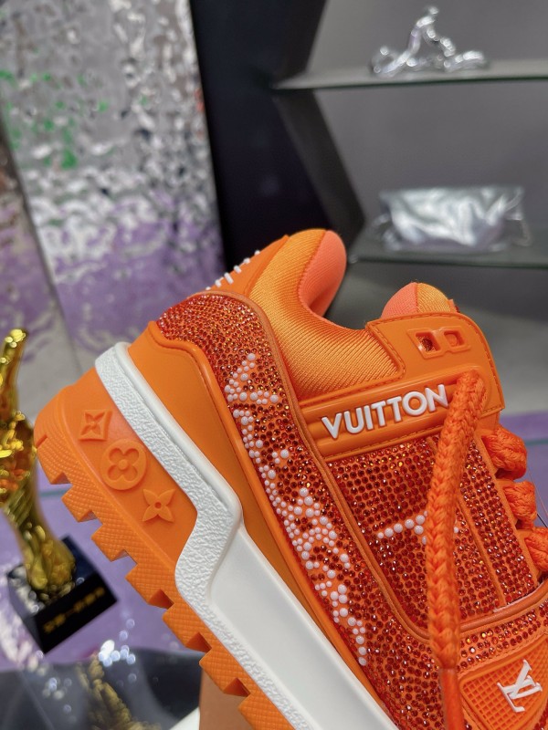2024 Kids Louis Vuitton Orange Leather LV Trainer