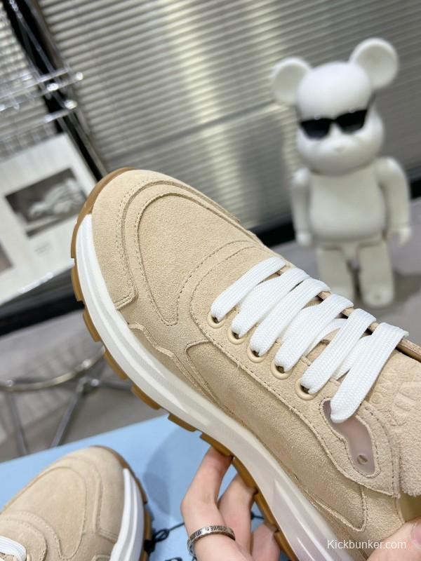2025 Unisex Prada Beige Suede Leather Sneakers