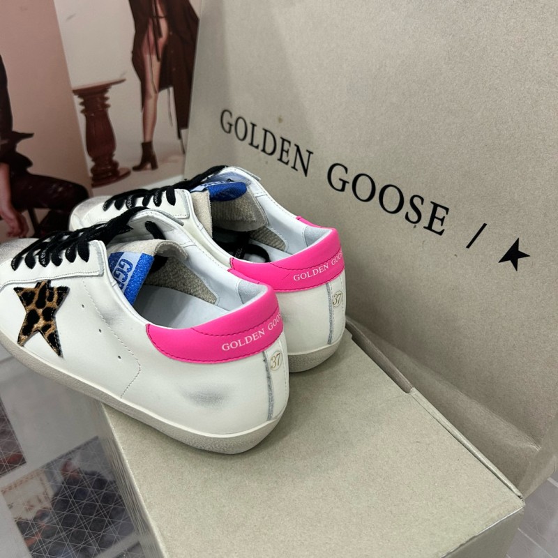 2025 Women GGDB White Pink Leopard Print Leather Sneakers MJ00260