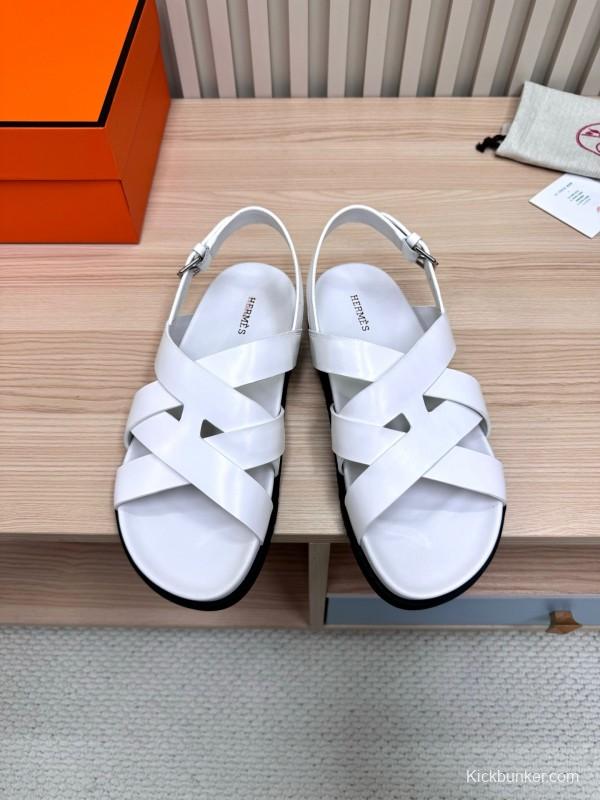 2025 Slippers Hermès White Leather Sandals LY00270