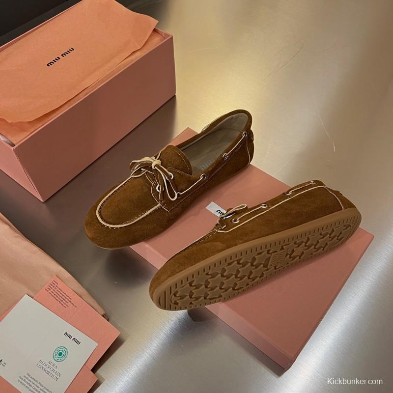 2025 Women Miu Miu Brown Suede Loafers LY00230