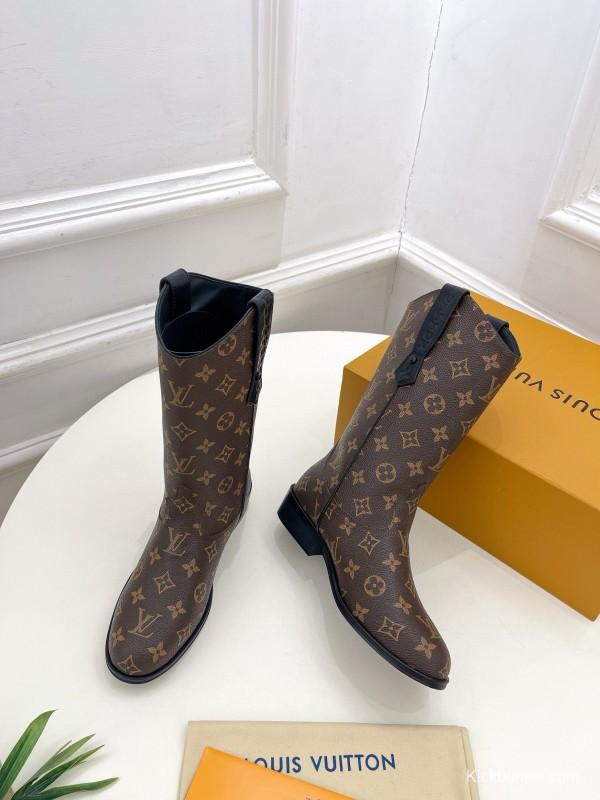 2024 Women Louis Vuitton Brown Monogram Calf Leather Boots MJ00440