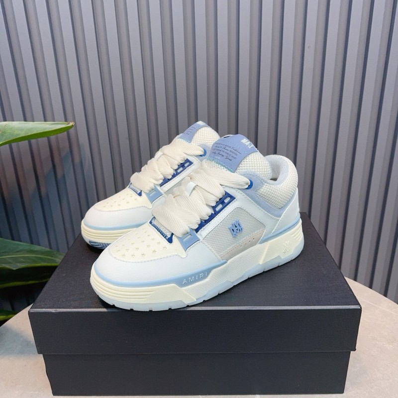 2024 Unisex Amiri White Blue Leather Mesh Sneakers MJ00360