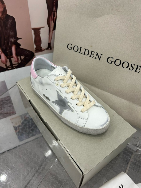 2025 Women GGDB White Pink Cowhide Leather Sneakers