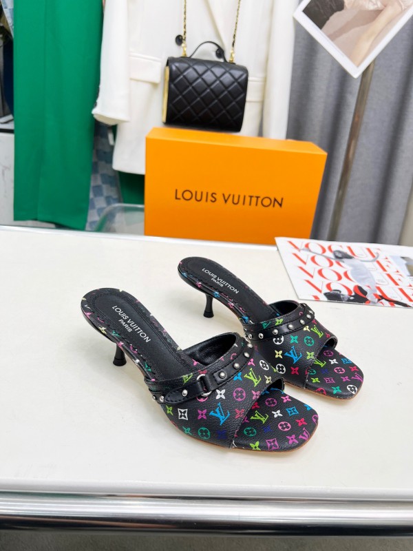 2025 Women Louis Vuitton Multicolor Leather Heeled Mules LY00260