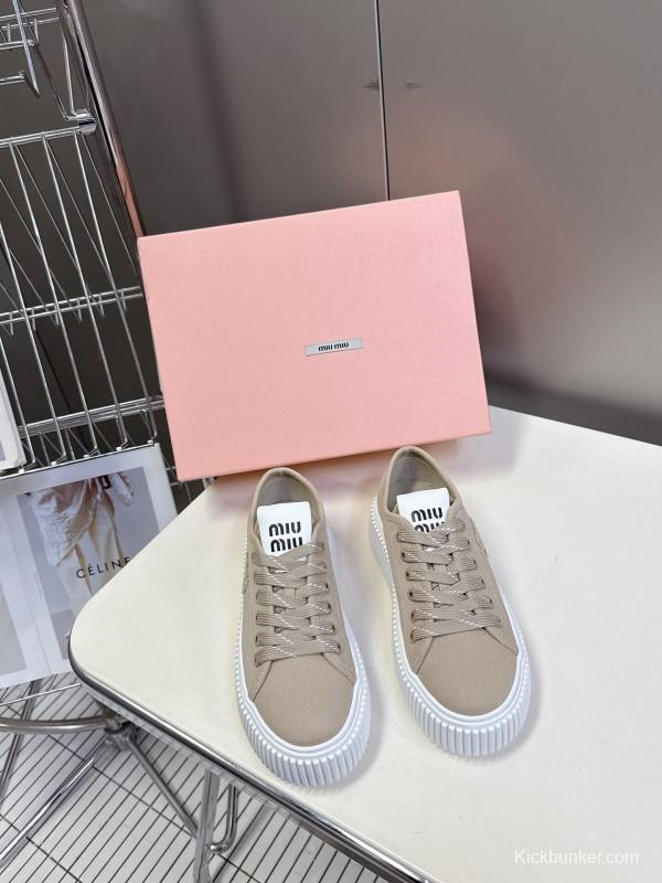 2025 Women Miu Miu Beige Canvas Sneakers LY